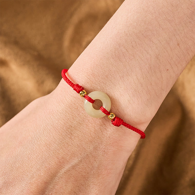 EverestArtstudios Hetian Jade Peace Buckle Koi Fish Clasp Red String Lucky Bracelet