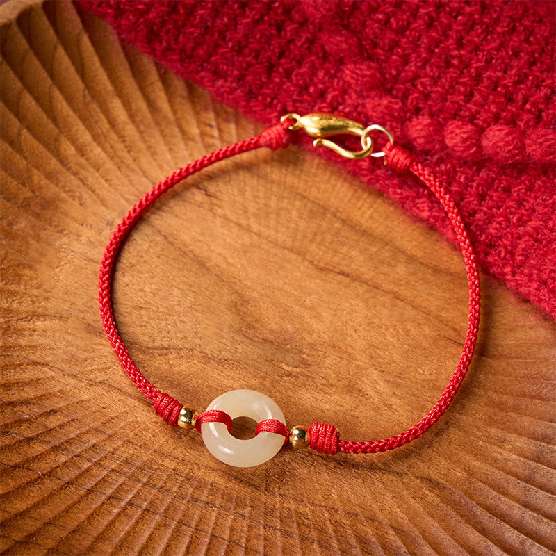 Buddha Stones Hetian Jade Peace Buckle Koi Fish Clasp Red String Lucky Bracelet