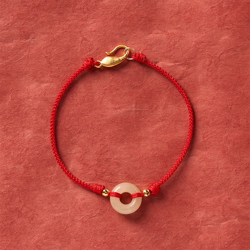 Buddha Stones Hetian Jade Peace Buckle Koi Fish Clasp Red String Lucky Bracelet