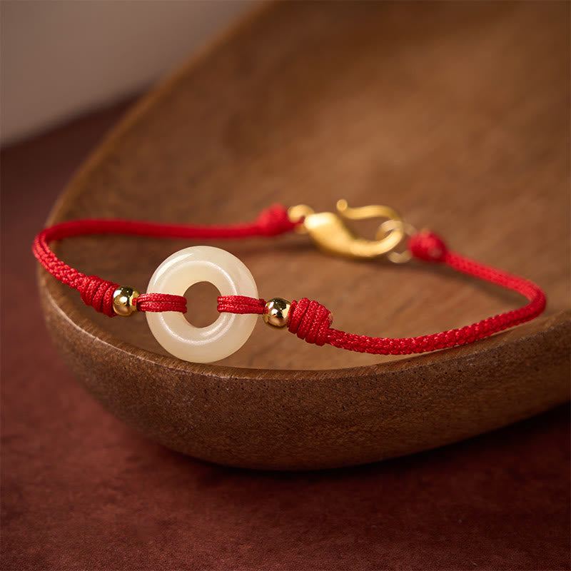 Buddha Stones Hetian Jade Peace Buckle Koi Fish Clasp Red String Lucky Bracelet