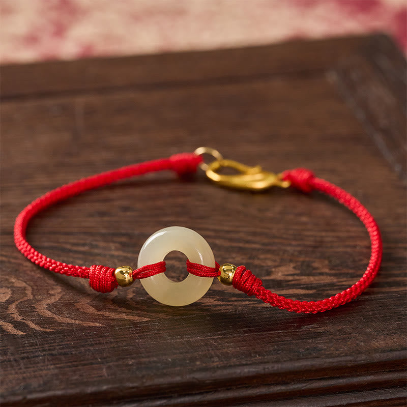 Buddha Stones Hetian Jade Peace Buckle Koi Fish Clasp Red String Lucky Bracelet