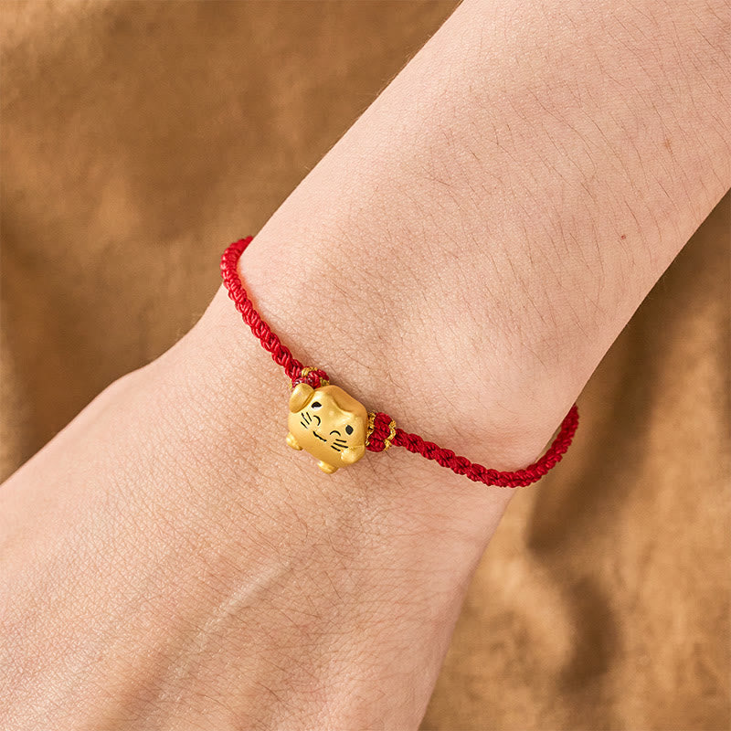 Buddha Stones Red String Copper Lucky Cat Protection Energy Bracelet