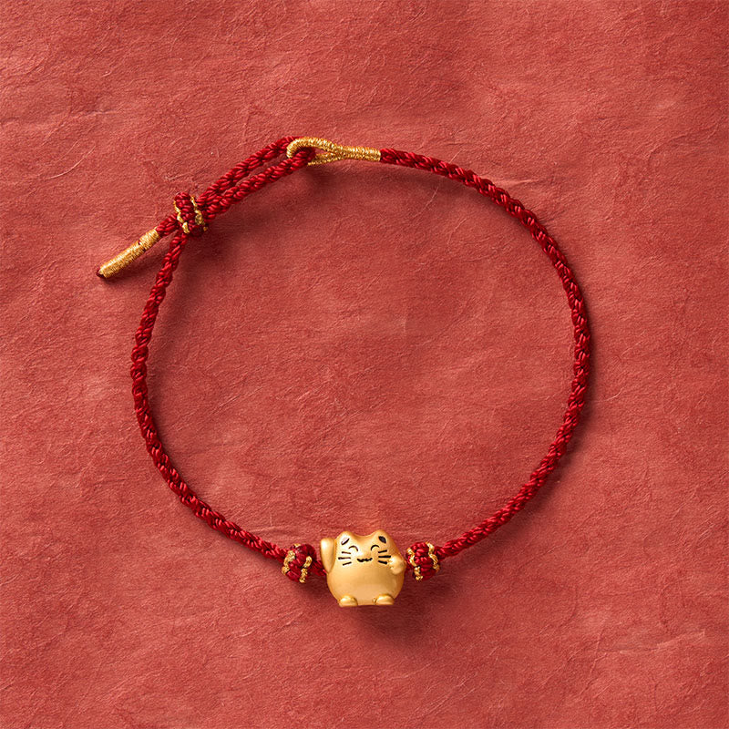 Buddha Stones Red String Copper Lucky Cat Protection Energy Bracelet