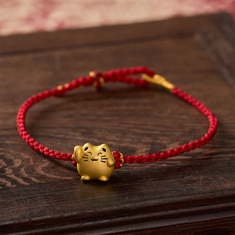 Buddha Stones Red String Copper Lucky Cat Protection Energy Bracelet