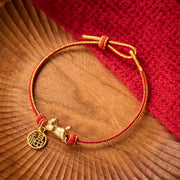 Buddha Stones Lying-Down Cat Fu Character Copper Red String Hand-Woven Prosperity Bracelet
