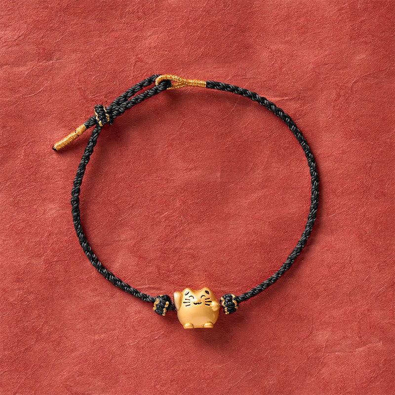 Buddha Stones Red String Copper Lucky Cat Protection Energy Bracelet