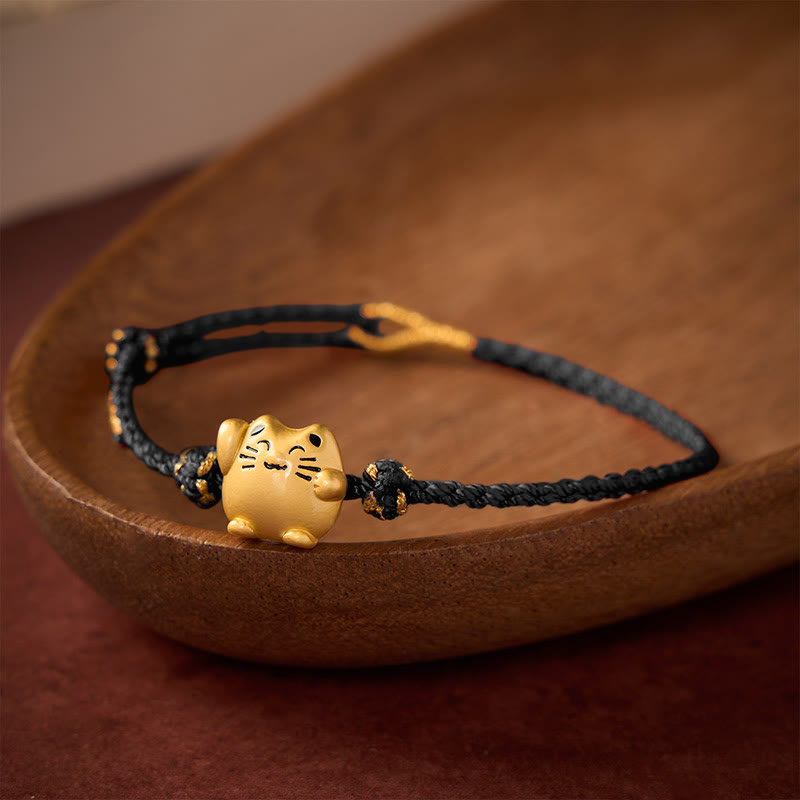 Buddha Stones Red String Copper Lucky Cat Protection Energy Bracelet