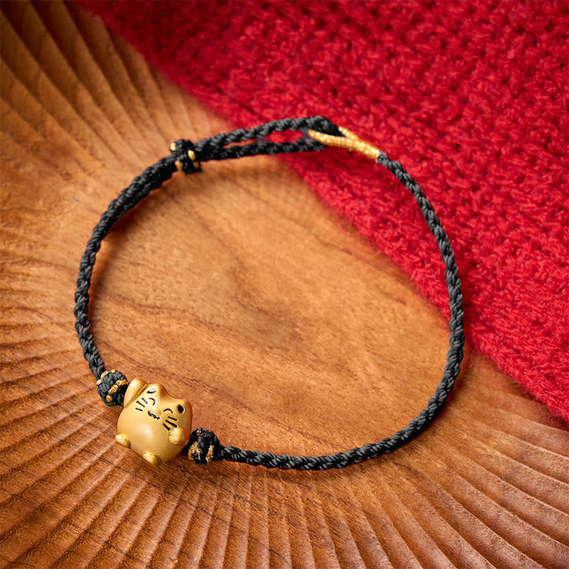 Buddha Stones Red String Copper Lucky Cat Protection Energy Bracelet