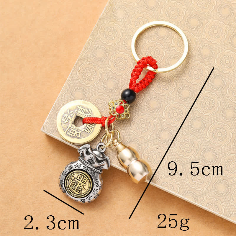 Buddha Stones Braided Red String Chinese Zodiac Five Emperor Coins Protection Keychains