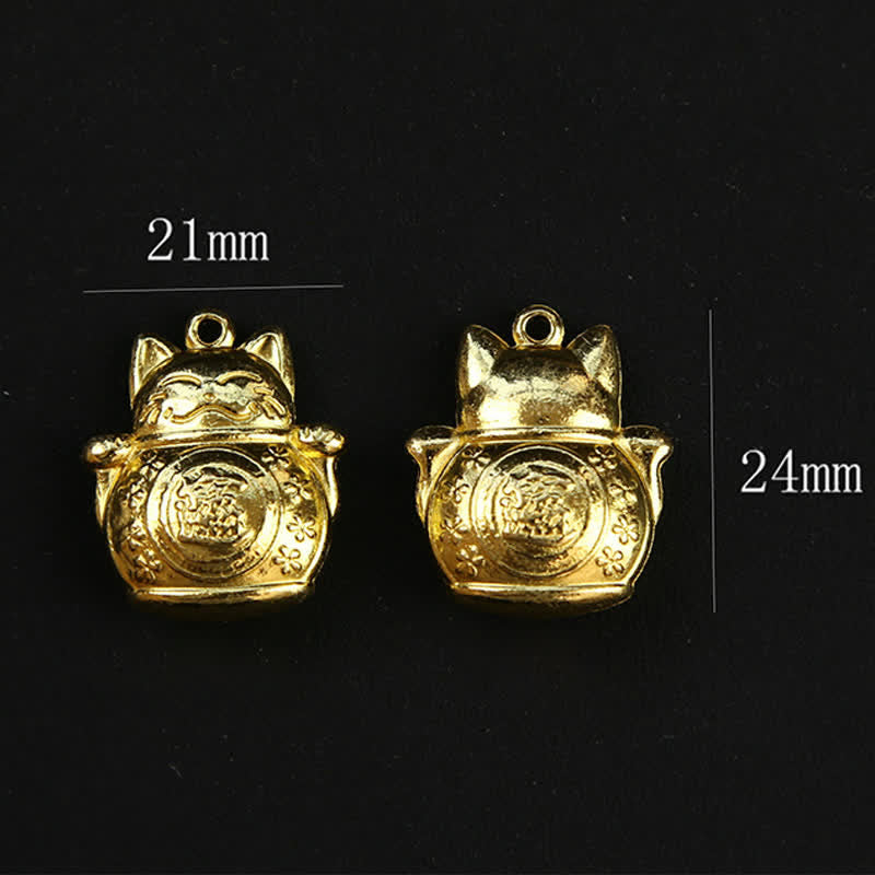 Buddha Stones Copper Lucky Cat Chinese Coin Gourd Pi Xiu Braided Keychains