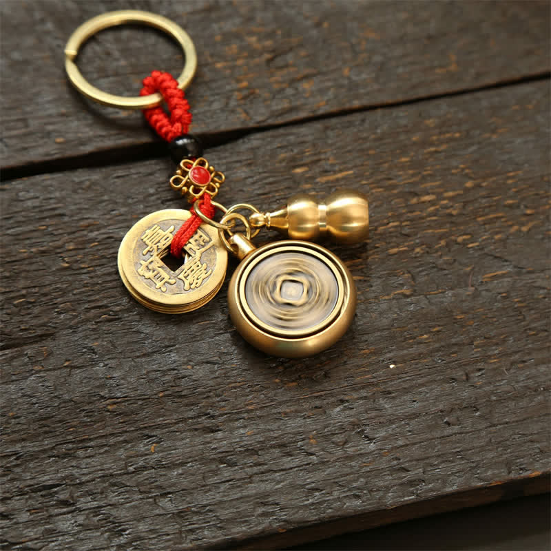 Buddha Stones Copper Chinese Zodiac Five Emperor Coins Red String Wealth Keychains