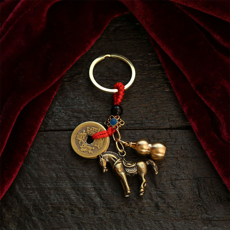 Buddha Stones Copper Chinese Zodiac Five Emperor Coins Gourd Wealth Keychains