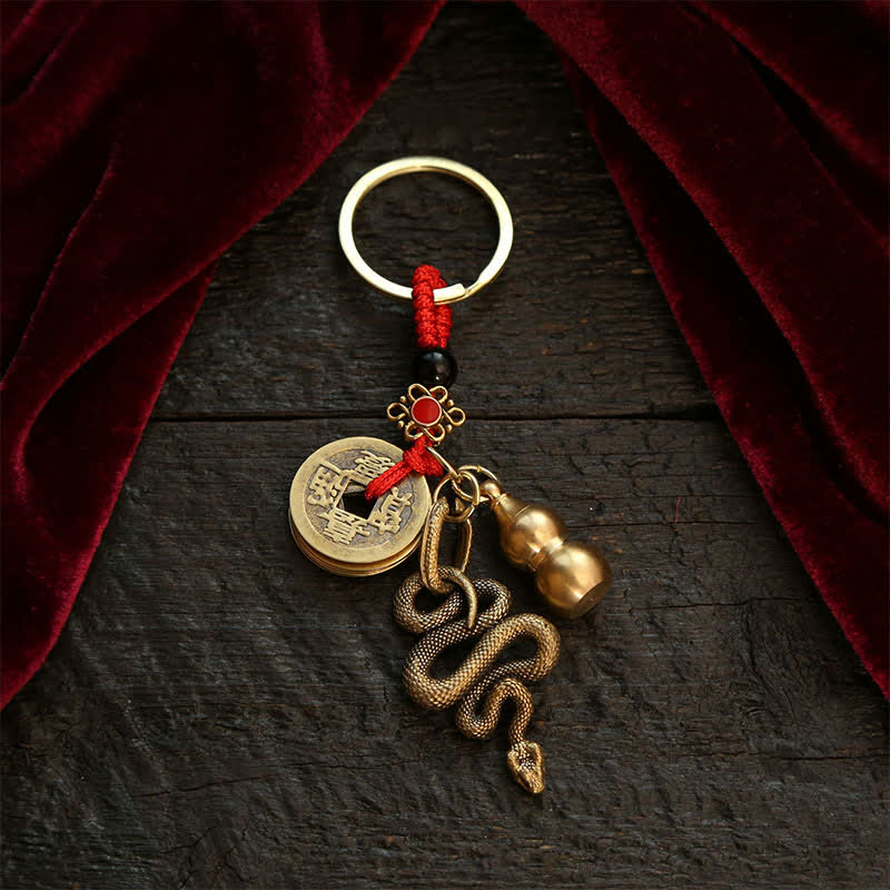 Buddha Stones Copper Chinese Zodiac Five Emperor Coins Gourd Wealth Keychains