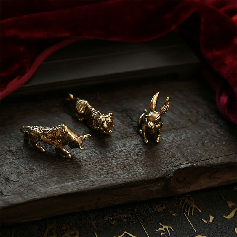 Buddha Stones Copper Chinese Zodiac Five Emperor Coins Gourd Wealth Keychains