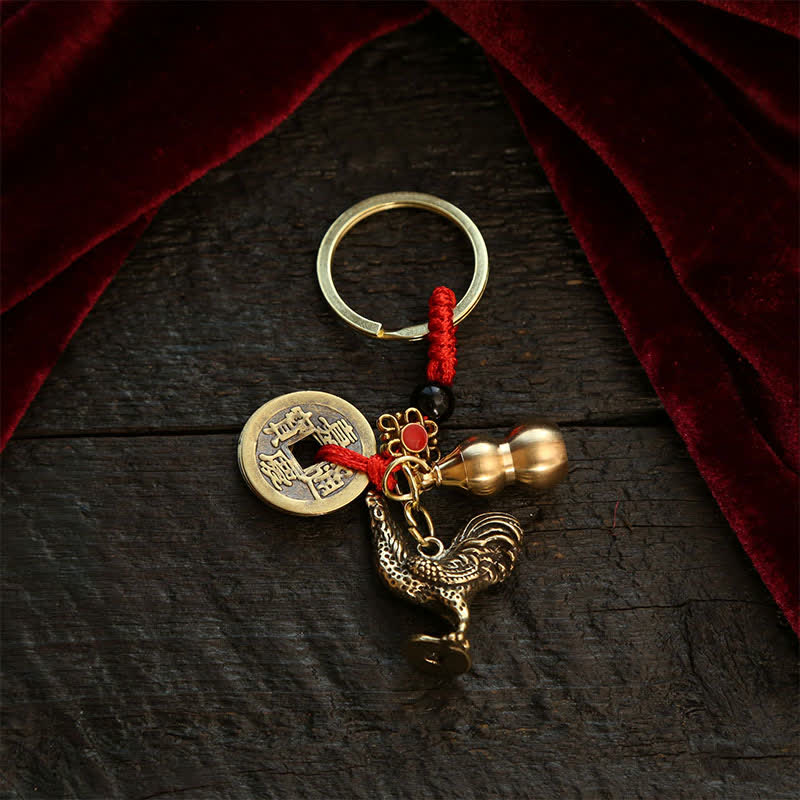 Buddha Stones Copper Chinese Zodiac Five Emperor Coins Gourd Wealth Keychains
