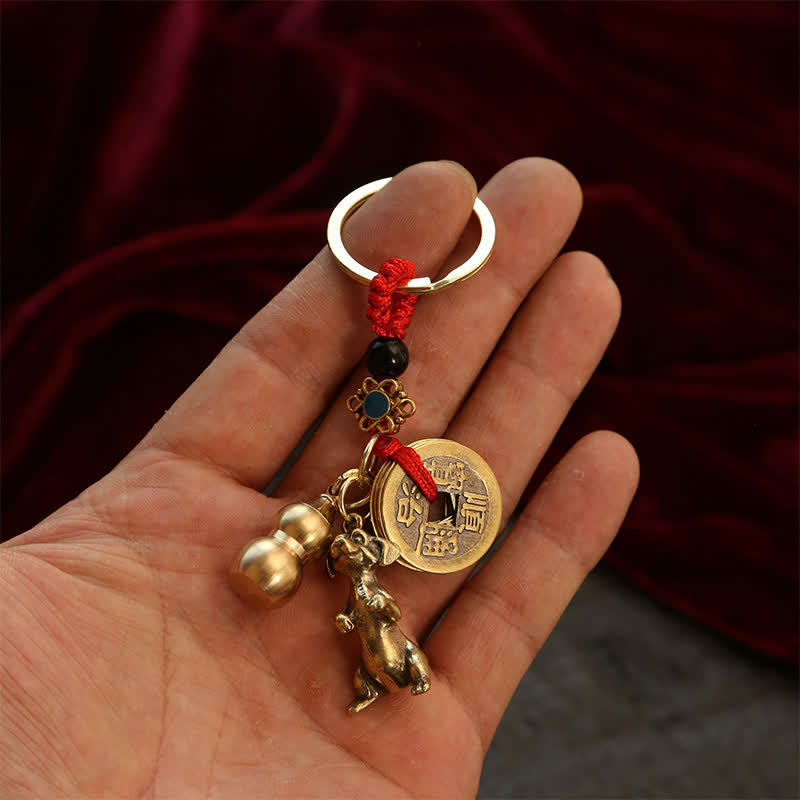 Buddha Stones Copper Chinese Zodiac Five Emperor Coins Gourd Wealth Keychains