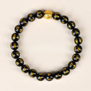 Buddha Stones Black Obsidian Om Mani Padme Hum Strength Bracelet
