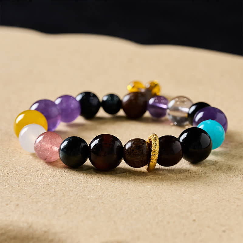 Buddha Stones 18 Beads Amethyst Tiger's Eye Tibetan Balance Bracelet