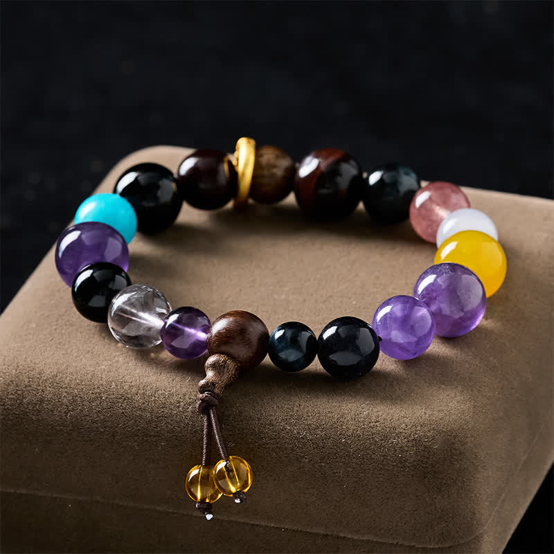 Buddha Stones 18 Beads Amethyst Tiger's Eye Tibetan Balance Bracelet