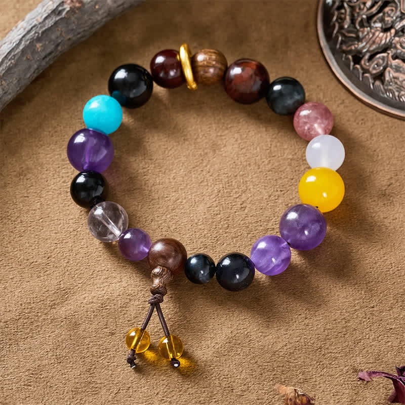 EverestArtStudios 18 Beads Amethyst Tiger's Eye Tibetan Balance Bracelet