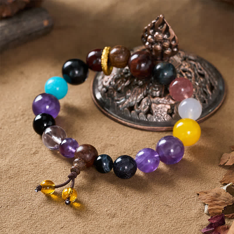 Buddha Stones 18 Beads Amethyst Tiger's Eye Tibetan Balance Bracelet