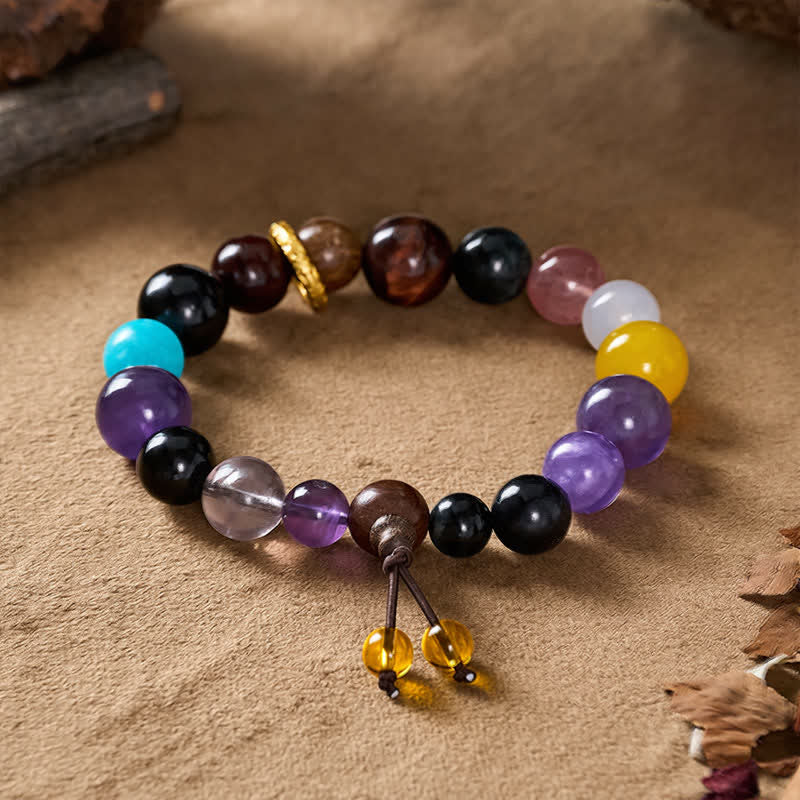 Buddha Stones 18 Beads Amethyst Tiger's Eye Tibetan Balance Bracelet