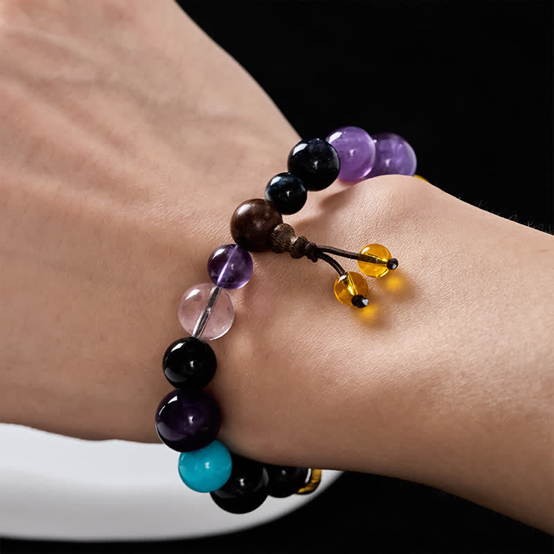 Buddha Stones 18 Beads Amethyst Tiger's Eye Tibetan Balance Bracelet