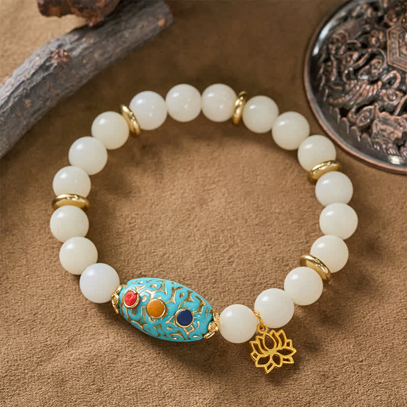 EverestArtStudios Bodhi Seed Turquoise Lotus Enlightenment Bracelet