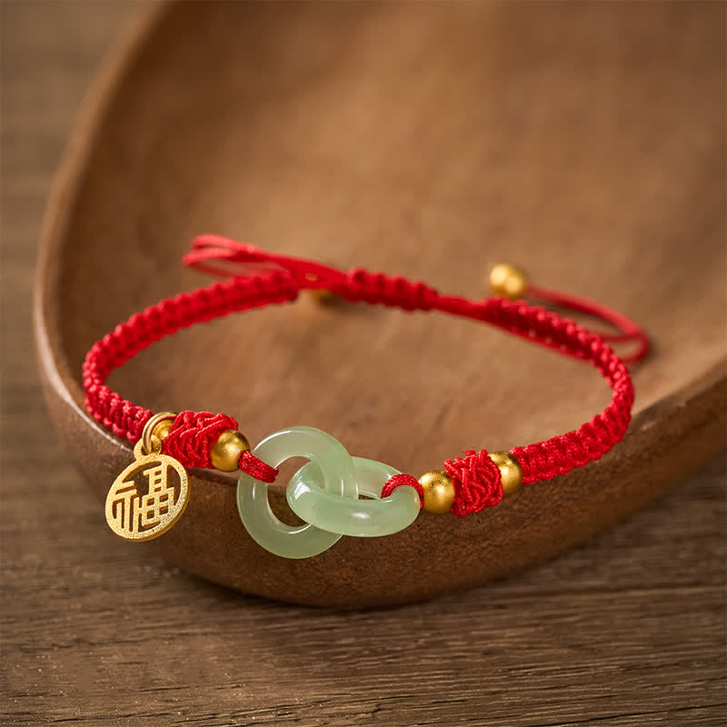 Buddha Stones Copper Liuli Fu Character Luck Red String Bracelet