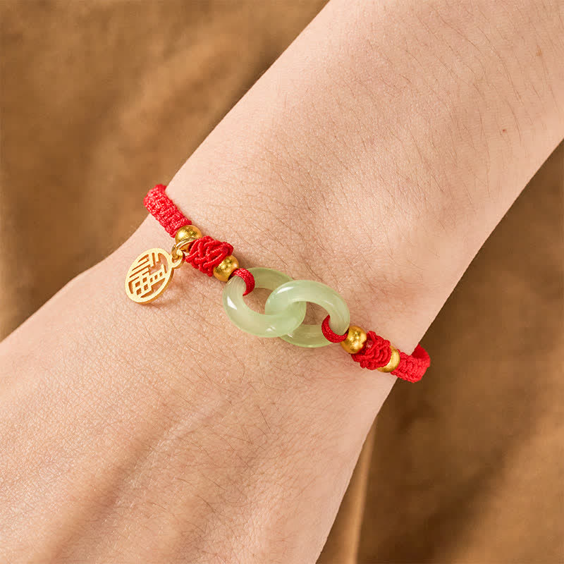 Buddha Stones Copper Liuli Fu Character Luck Red String Bracelet