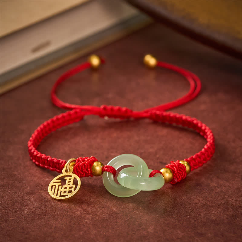 Buddha Stones Copper Liuli Fu Character Luck Red String Bracelet