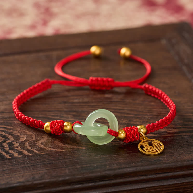 Buddha Stones Copper Liuli Fu Character Luck Red String Bracelet