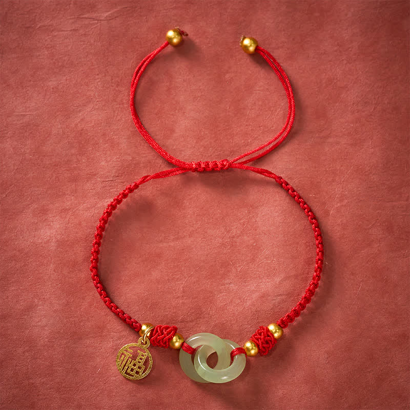 Buddha Stones Copper Liuli Fu Character Luck Red String Bracelet