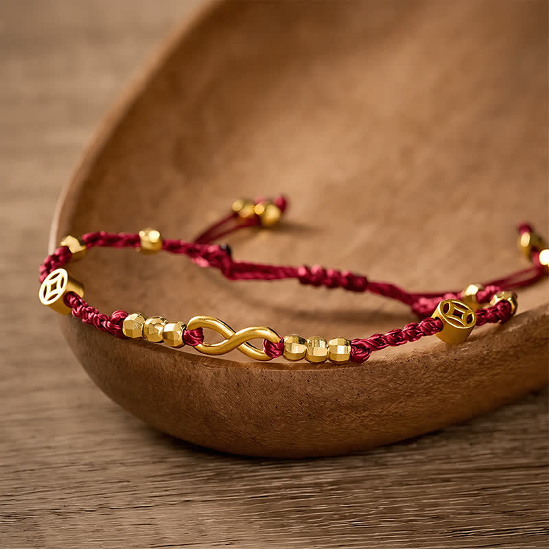 Buddha Stones Braided Red String Chinese Coin Infinity Symbol Faith Bracelet