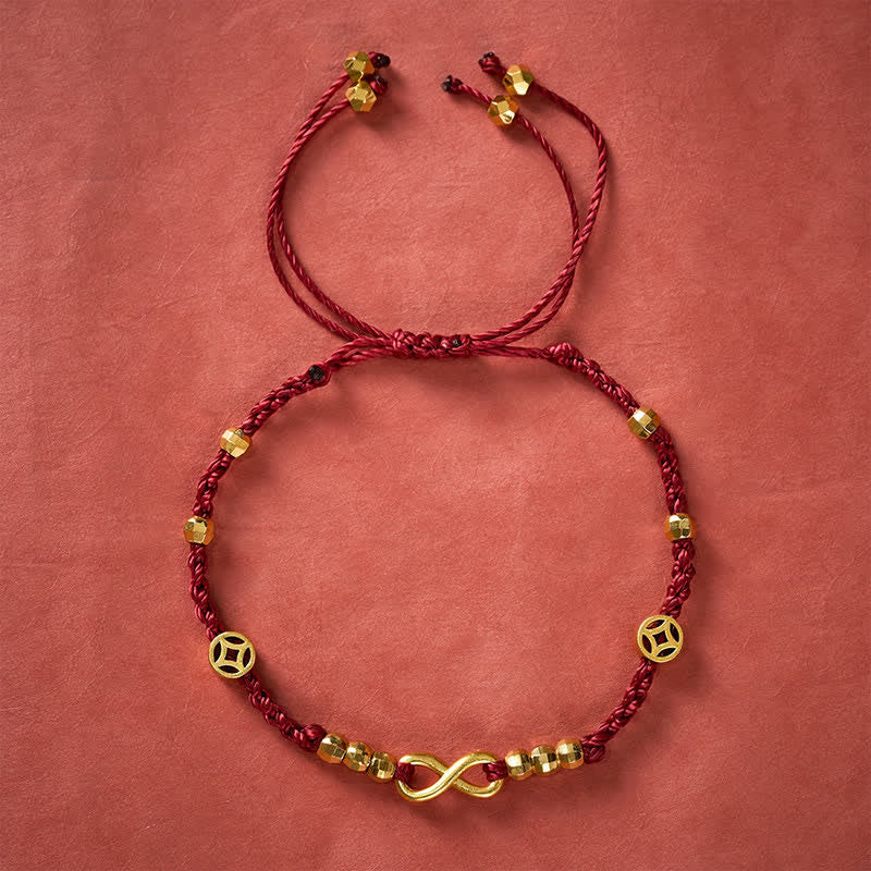 Buddha Stones Braided Red String Chinese Coin Infinity Symbol Faith Bracelet