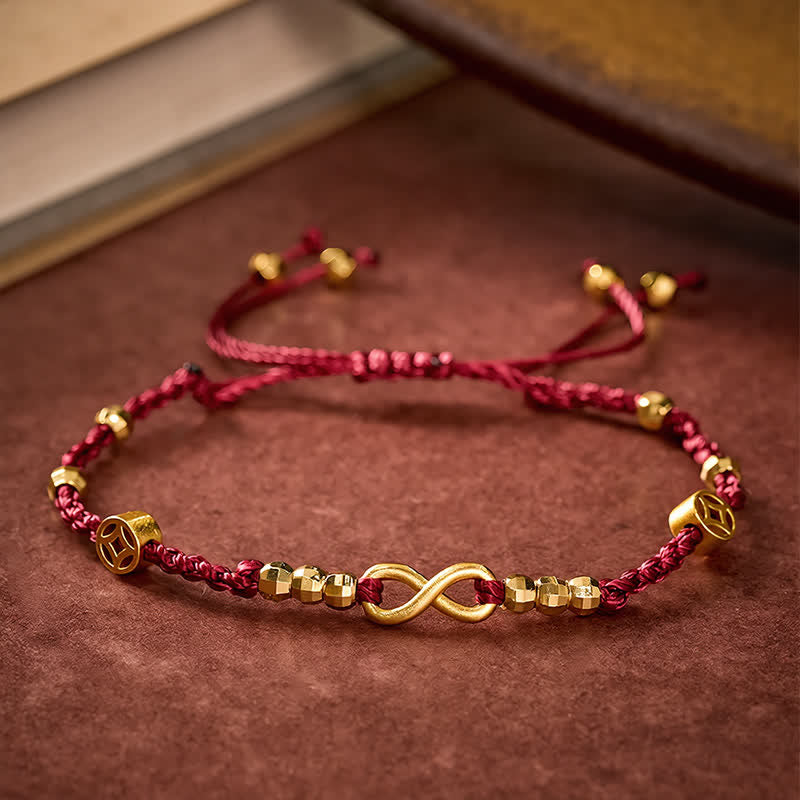 Buddha Stones Braided Red String Chinese Coin Infinity Symbol Faith Bracelet