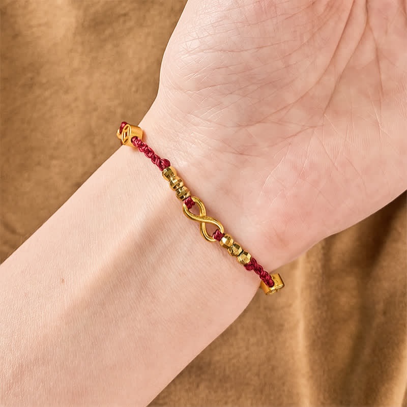 Buddha Stones Braided Red String Chinese Coin Infinity Symbol Faith Bracelet