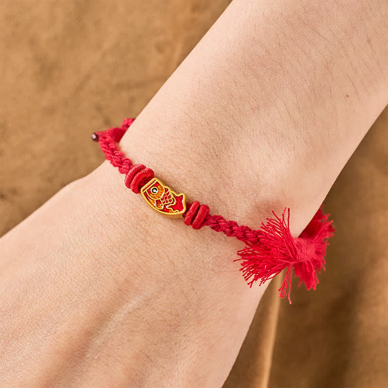 Buddha Stones Auspicious Red String Koi Fish Success Bracelet