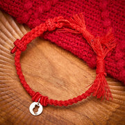 Buddha Stones 925 Sterling Silver Red String Protection Cat Round Hollow Design Charm Bracelet