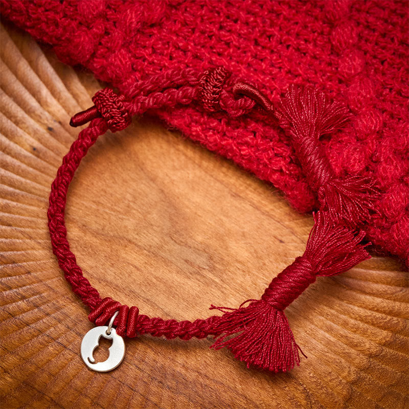 Buddha Stones 925 Sterling Silver Red String Protection Cat Round Hollow Design Charm Bracelet