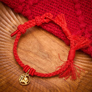 Buddha Stones Elephant Fu Character Gold Plated Copper Red String Balance Tibet Bracelet