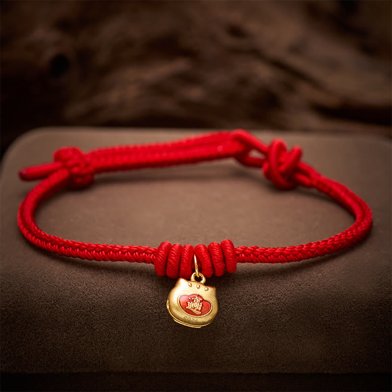 Buddha Stones Gold Plated 925 Sterling Silver Cat Red String Protection Bracelet