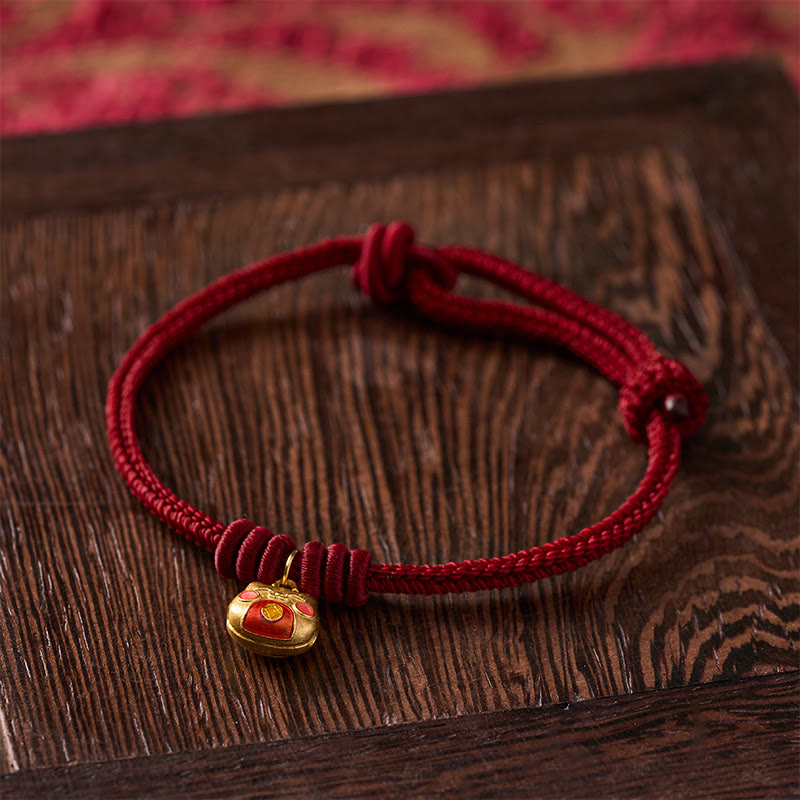 Buddha Stones Gold Plated 925 Sterling Silver Cat Red String Protection Bracelet