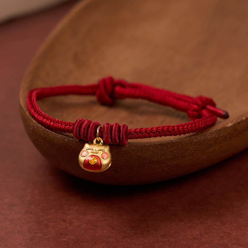 Buddha Stones Gold Plated 925 Sterling Silver Cat Red String Protection Bracelet