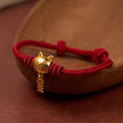 Buddha Stones Copper Cute Cat Fish Red String Healing Bracelet