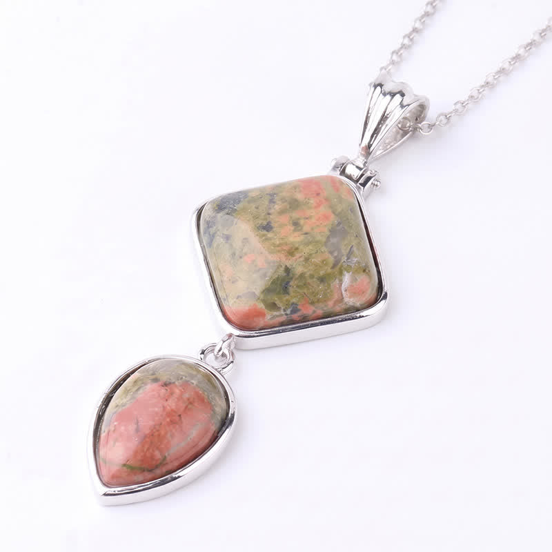 Buddha Stones Natural Stone Opal Double Pendant Calm Necklace