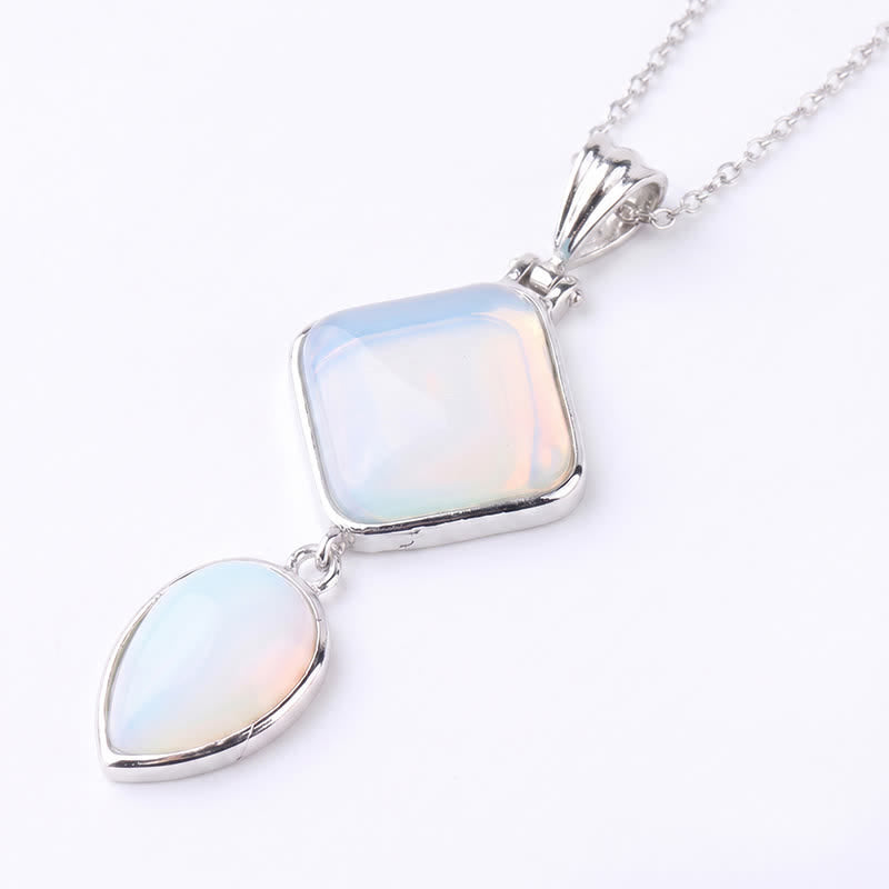 Buddha Stones Natural Stone Opal Double Pendant Calm Necklace
