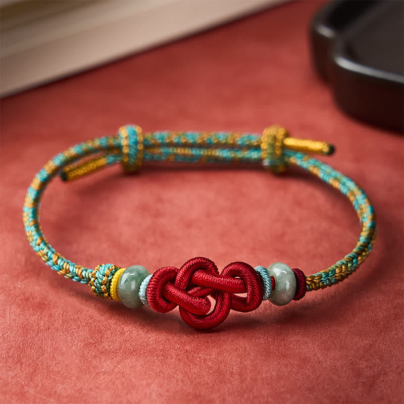 EverestArtstudios Handmade Braided Yellow Green Wenchang Knot Jade Luck Adjustable Bracelet