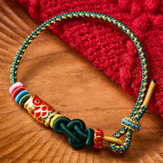 Buddha Stones Hand-Woven Dark Green Yellow String Red Koi Fish Protection Bracelet
