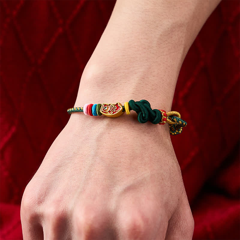 Buddha Stones Hand-Woven Colorful Green String Koi Fish Protection Rope Bracelet